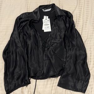ZARA Satin Double Tie Blouse